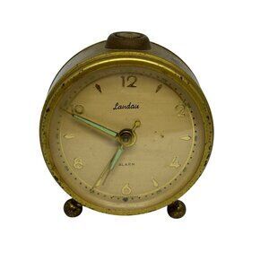 Vintage Landau Brass Alarm Clock Glow-in-the-Dark Hands Numbers Not Working MCM